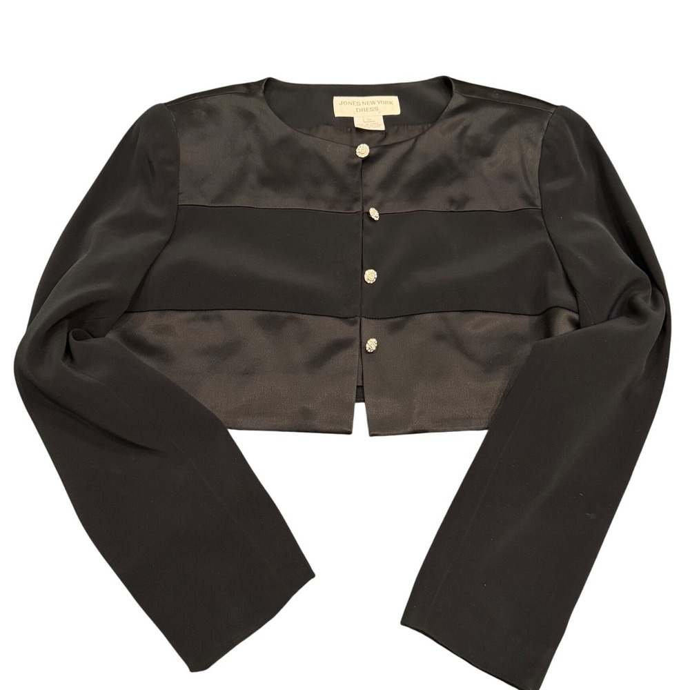 Jones New York Dress Womens 12 Black Cropped Jacket Rhinestone Buttons Bolero - Picture 2 of 8